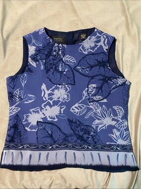 Dana Buchman Blue Floral Shell Top with Navy Accents